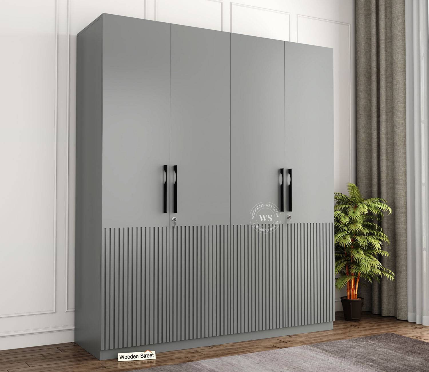Nora Engineered Wood 4 Door Wardrobe – Gothic Grey Finish